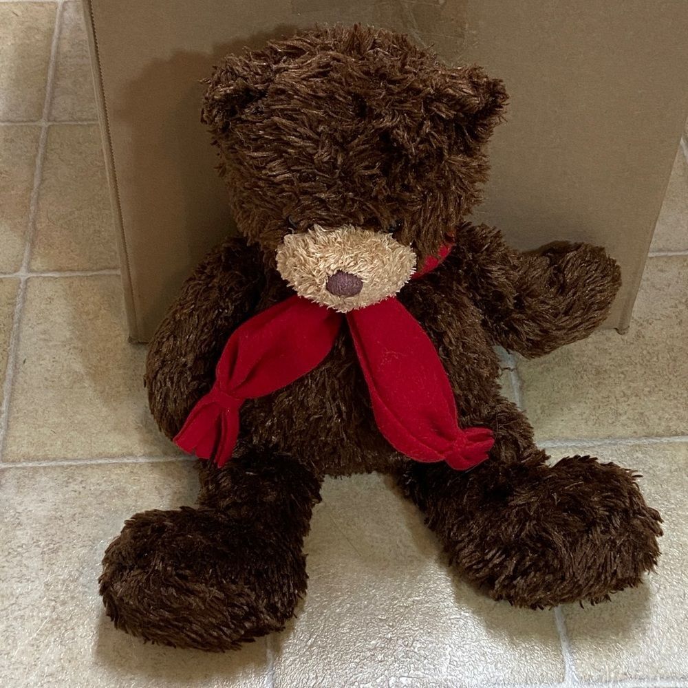 GUND Brown Teddy Bear with Red Scarf and Cow Plush